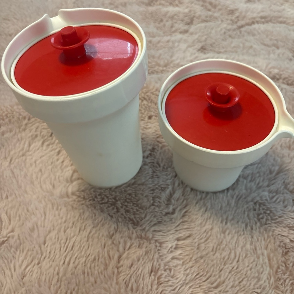Tupperware Red and White Storage Set
